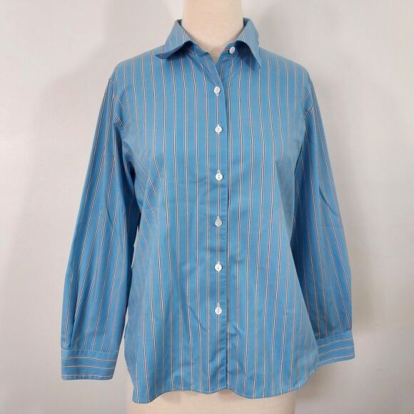 Foxcroft Blue Striped Button Down Shirt - Picture 2 of 12